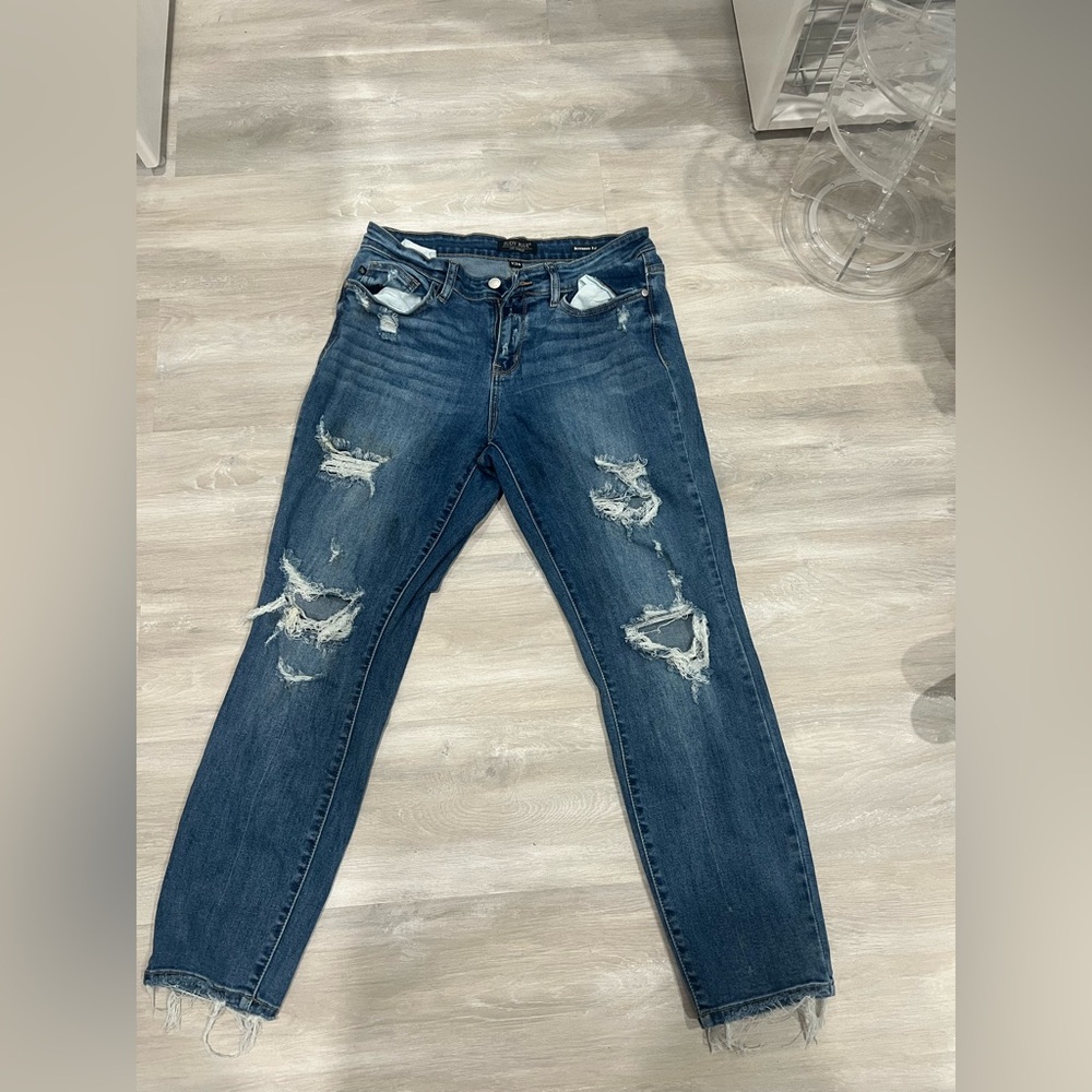 Judy Blue Distressed Skinny Jeans - Dark Blue
